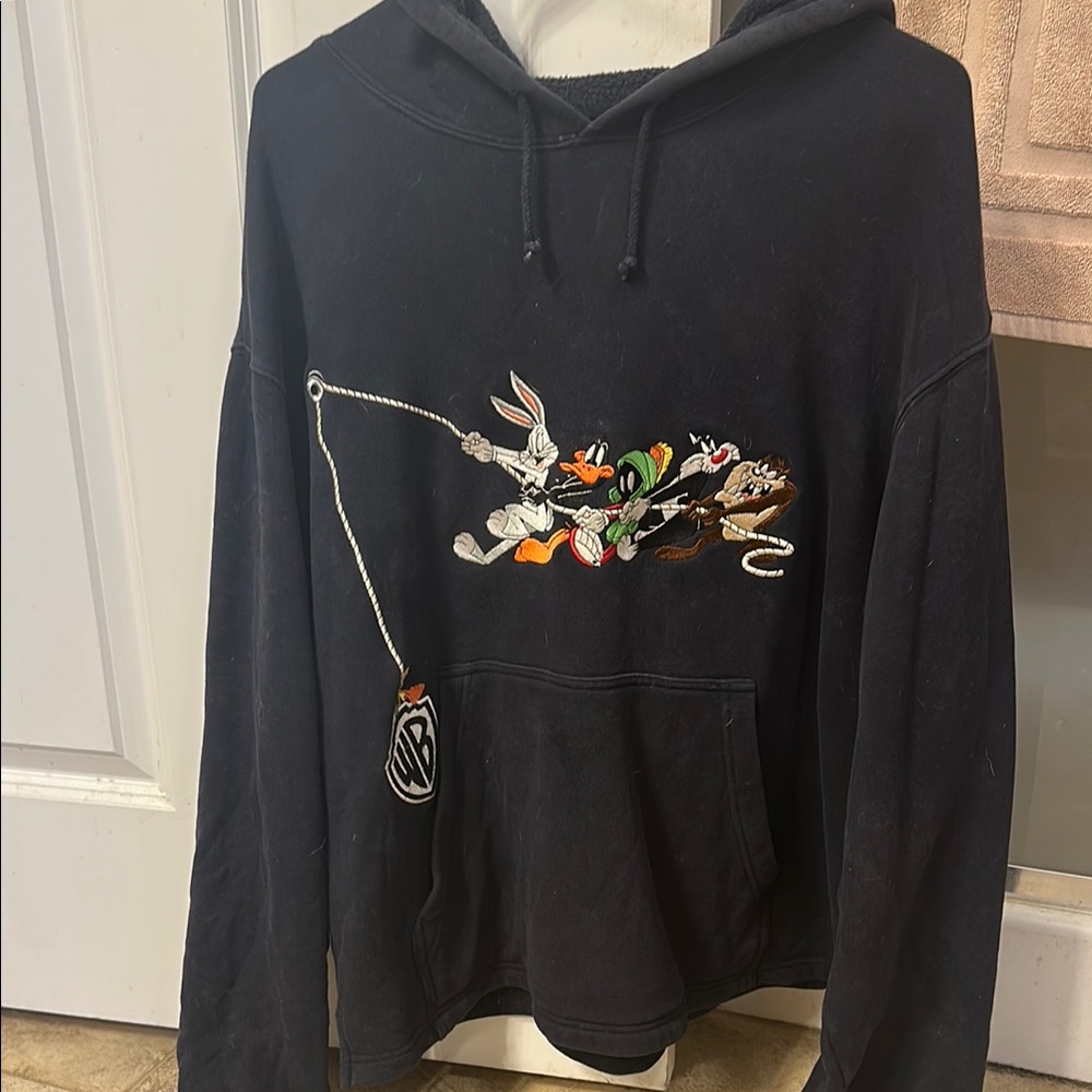 Warner Bros Black Hoodie with Cartoon Characters